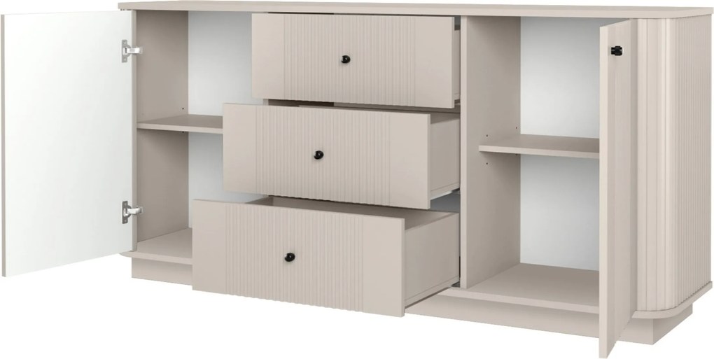 Comodă cu sertare pe soclu Vesper 160 cm - cashmir / mânere negre