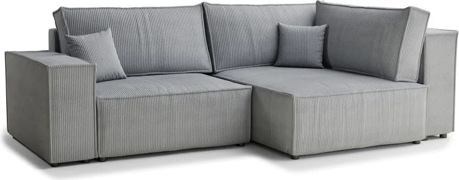 Colțar gri extensibil/cu spațiu de depozitare cu tapițerie din catifea reiată (cu colț pe partea dreaptă/în formă de ”L”) Tonga – Maison de Rêve