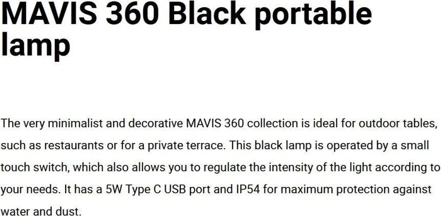 Lampa de exterior portabila IP54 MAVIS 360 negru