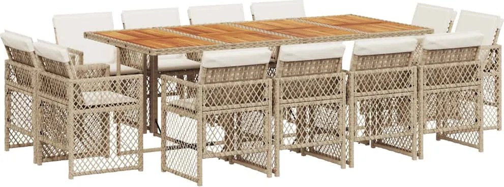 vidaXL Set mobilier de grădină cu perne, 13 piese, bej, poliratan