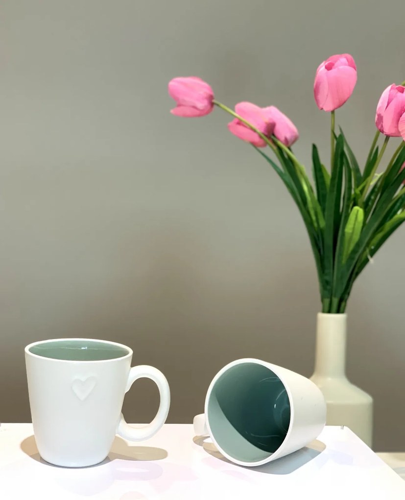 Cana Ceramica LOVE White 400 ml Verde