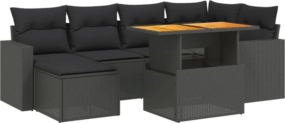 vidaXL Set canapele de grădină cu perne, 7 piese, negru, poliratan