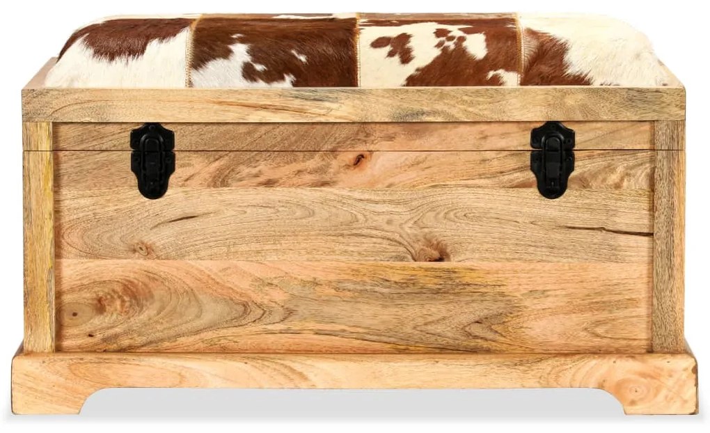 245371 vidaXL Bancă depozitare piele naturală, Lemn masiv mango 80x44x44 cm