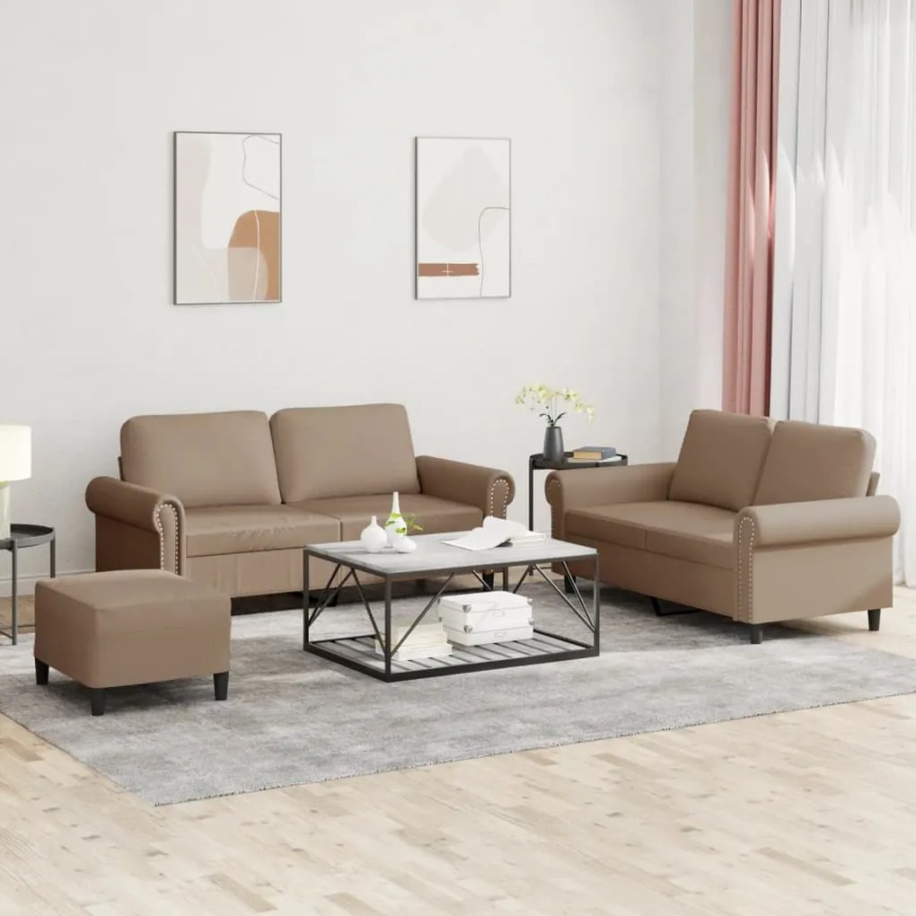 vidaXL Set de canapele cu perne, 3 piese, cappuccino, piele ecologică