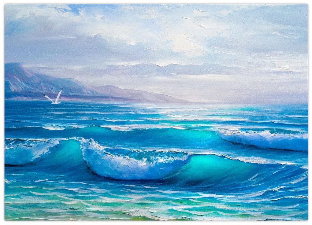 Tablou - Pictură în ulei de mare cu pescăruși (70x50 cm)