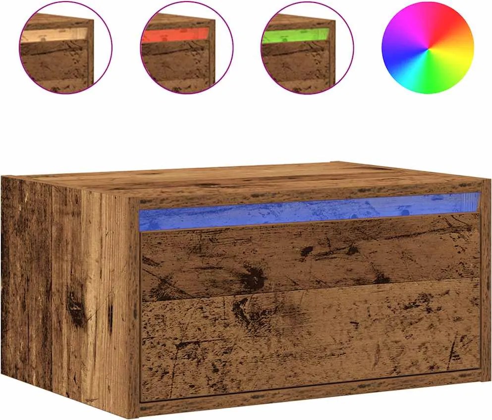 vidaXL Noptiera montata pe perete cu lumini LED Lemn vechi