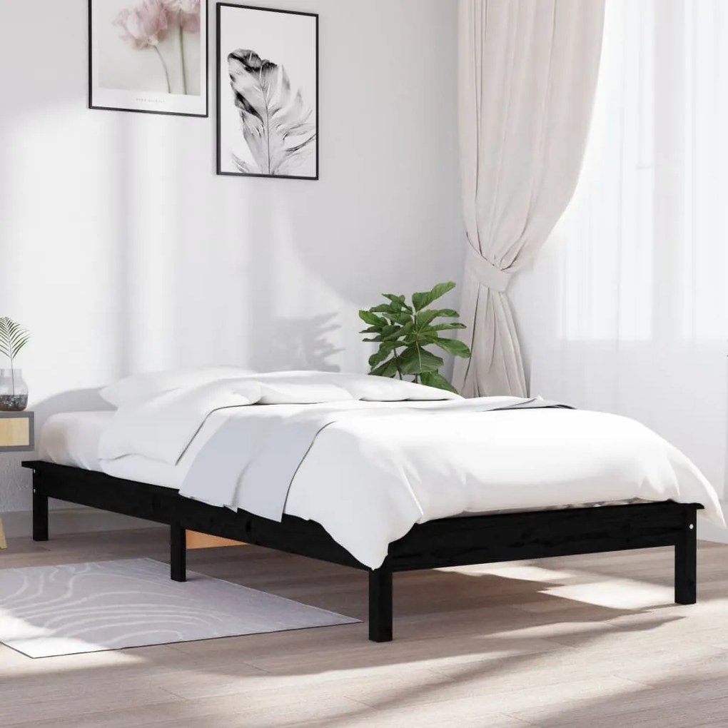 820575 vidaXL Cadru de pat, negru, 90x190 cm, single, lemn masiv de pin
