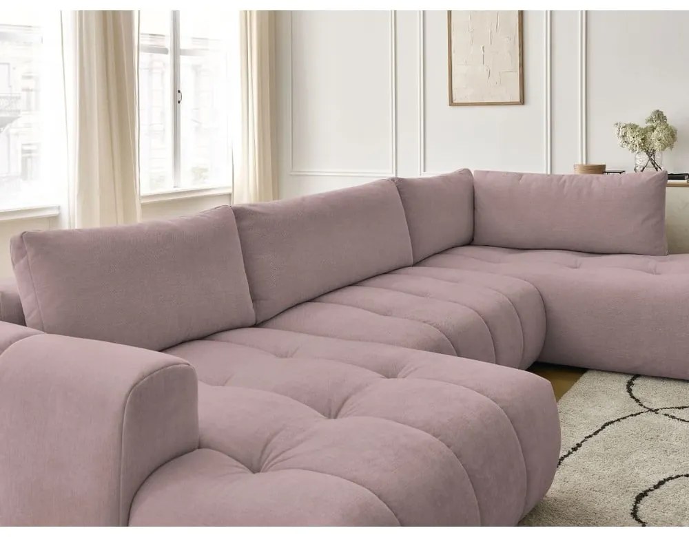 Colțar roz extensibil/cu spațiu de depozitare (cu colț pe partea dreaptă/în formă de "U") Fuji – Bobochic Paris