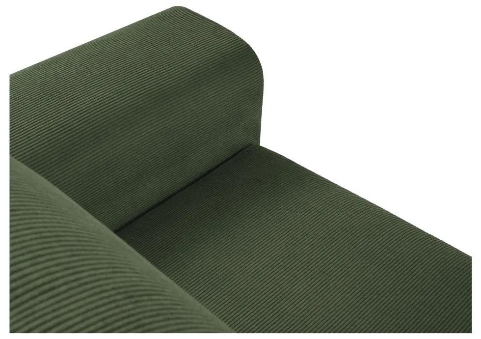 Colțar verde extensibil, cu spațiu de depozitare cu tapițerie din catifea reiată (cu colț pe partea stângă, cu șezlong) Kyoto – Cosmopolitan Design