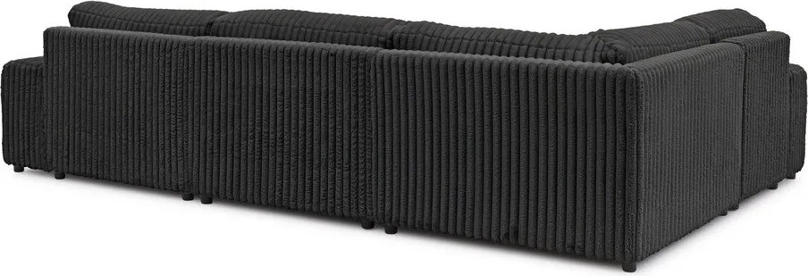 Colțar gri închis cu tapițerie din catifea reiată (cu colț pe partea stângă/în formă de "U") Justin – Ropez