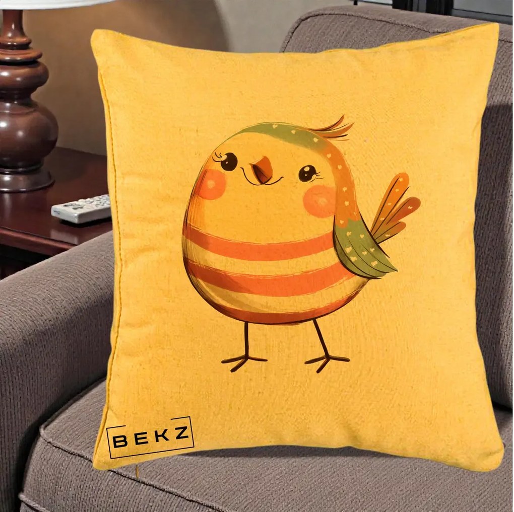Perna Decorativa Pui Kawaii Pastel Dungat, 40x40 cm, Galben, Husa Detasabila, Perna Inclusa, BEKZ®