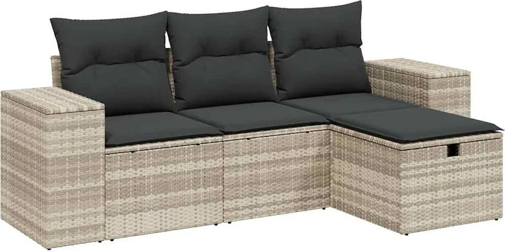 vidaXL Set canapea de grădină cu perne, 4 piese, gri deschis poliratan