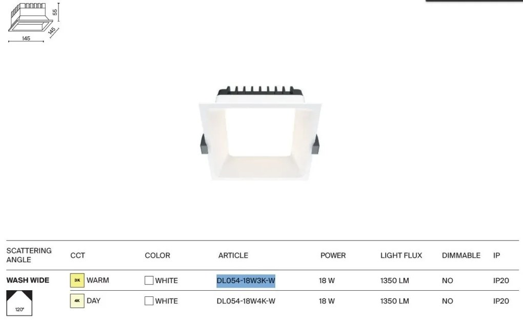 Spot LED incastrabil design tehnic Okno alb 14,5x14,5cm 4000K