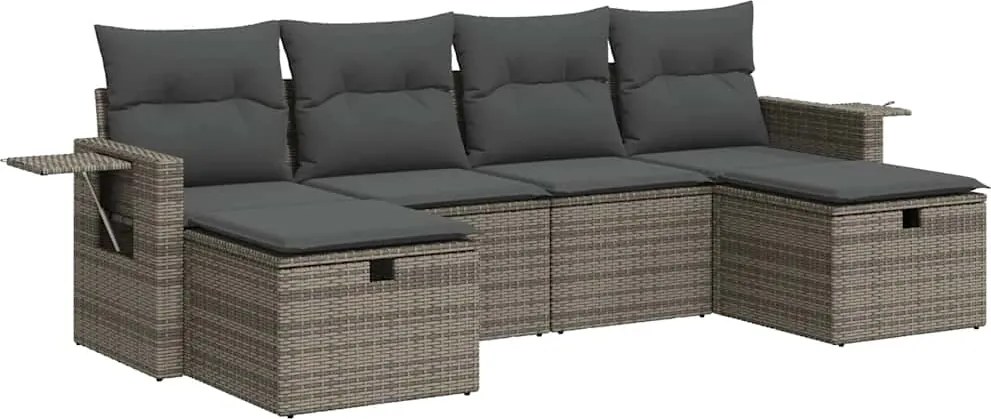 vidaXL Set mobilier grădină cu perne, 6 piese, gri, poliratan