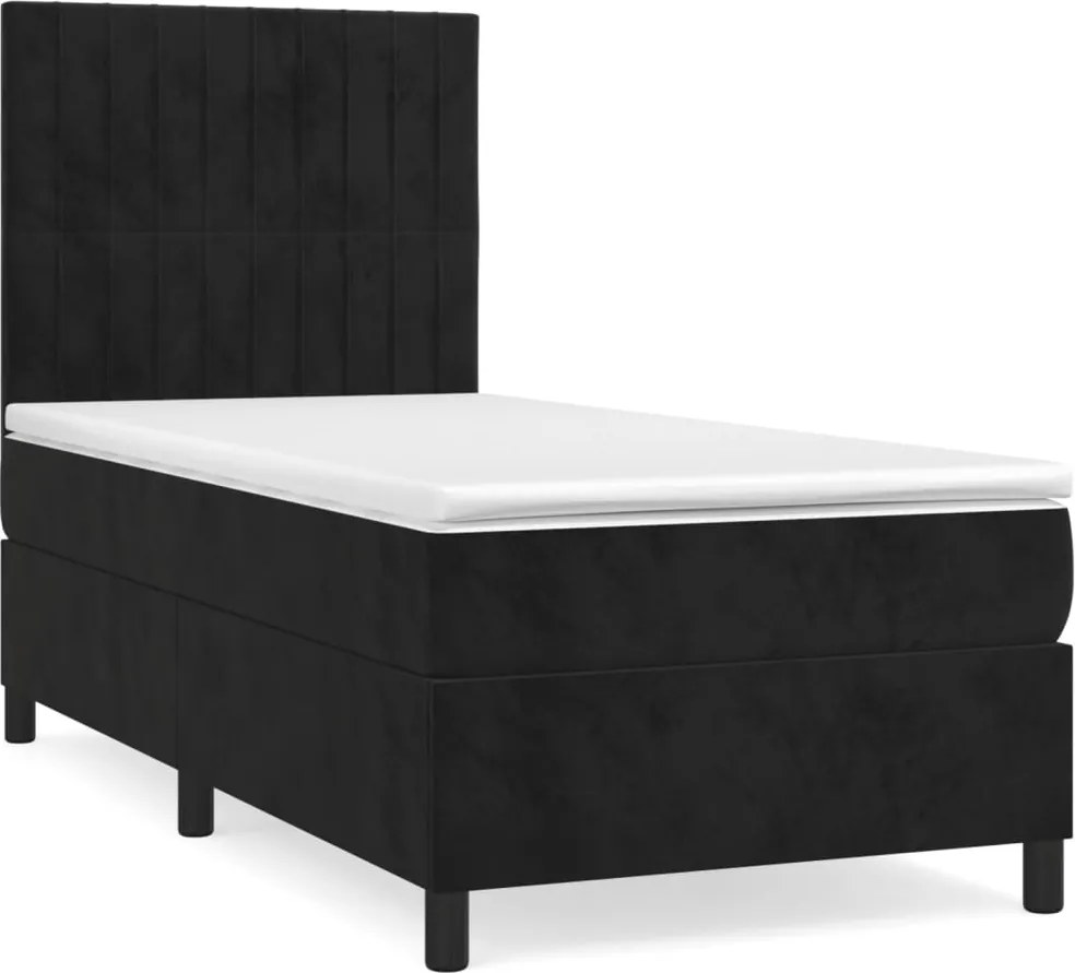 vidaXL Pat box spring cu saltea, negru, 90x190 cm, catifea