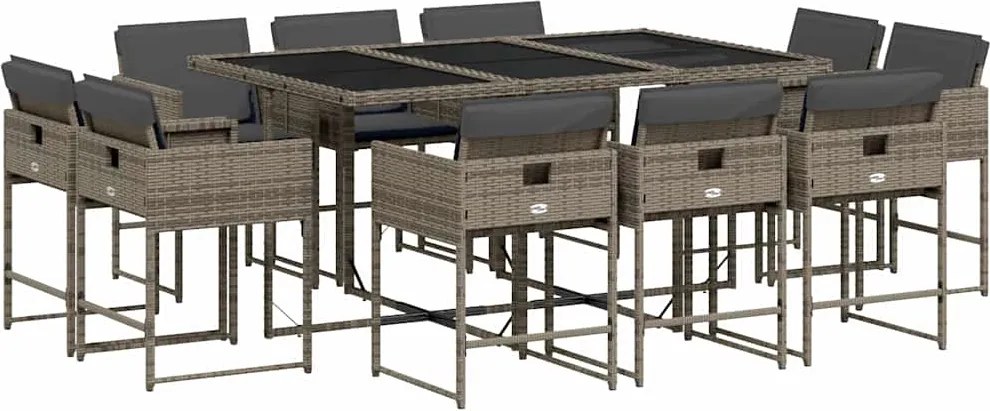 vidaXL Set mobilier de grădină cu perne, 11 piese, gri, poliratan