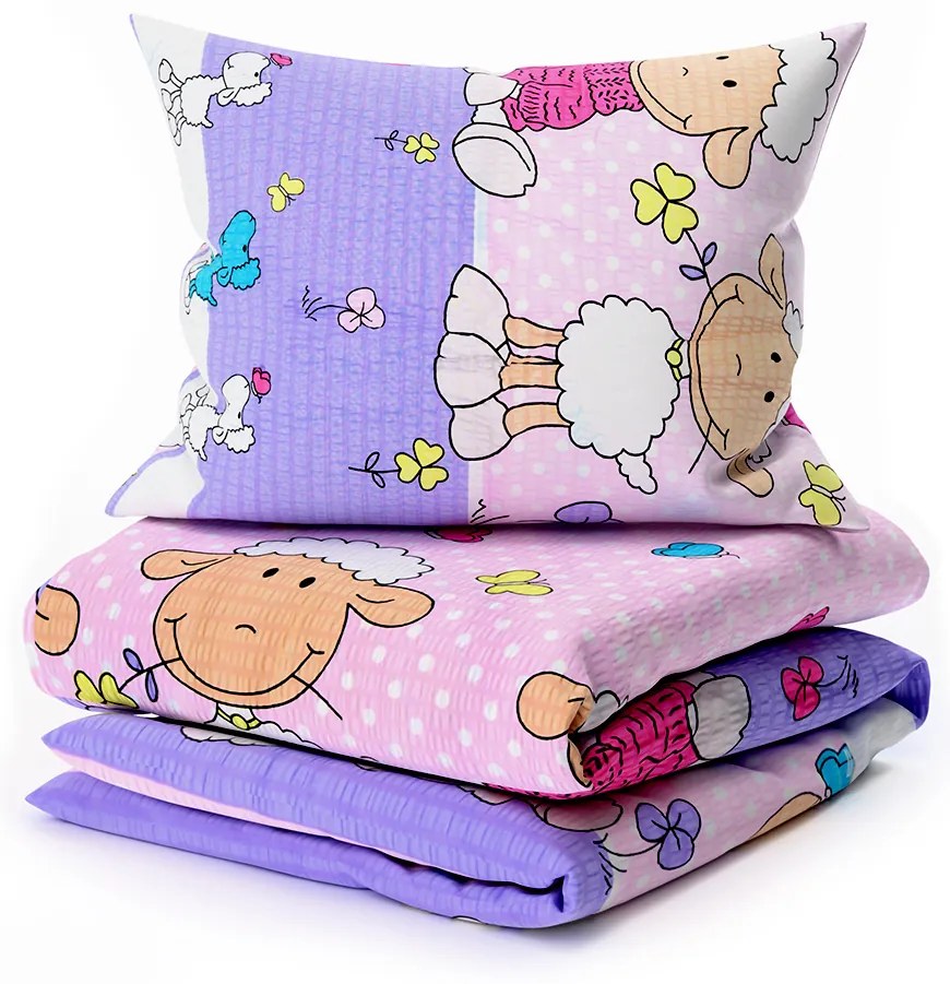 Lenjerie de pat creponata pentru patut OITE roz Dimensiune lenjerie de pat: 45 x 65 cm | 90 x 135 cm