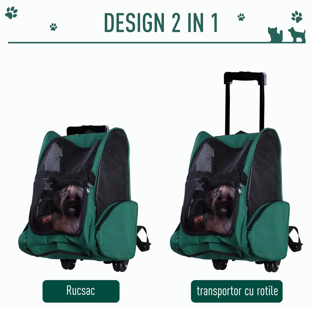 PawHut Trolley Rucsac Verde pentru Călătorii cu Animale de Companie, Confortabil și Sigur | Aosom Romania