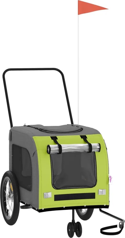 vidaXL Remorcă bicicletă animale companie verde/gri textil oxford/fier