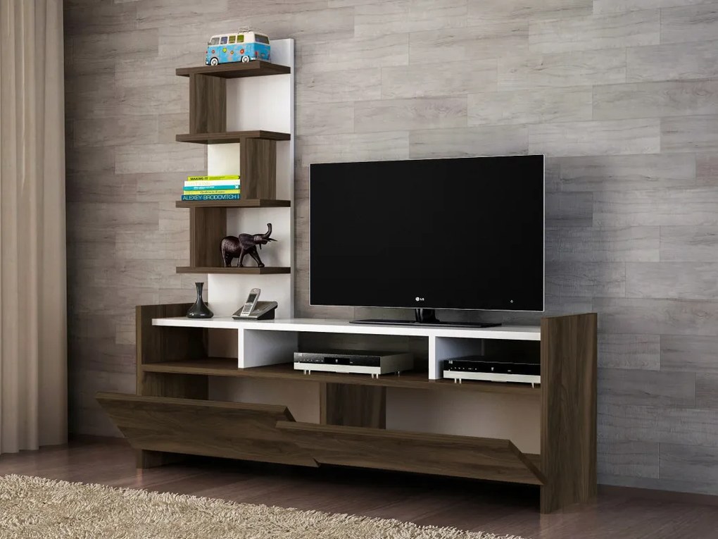 Comoda TV Aldora - Alb, Walnut