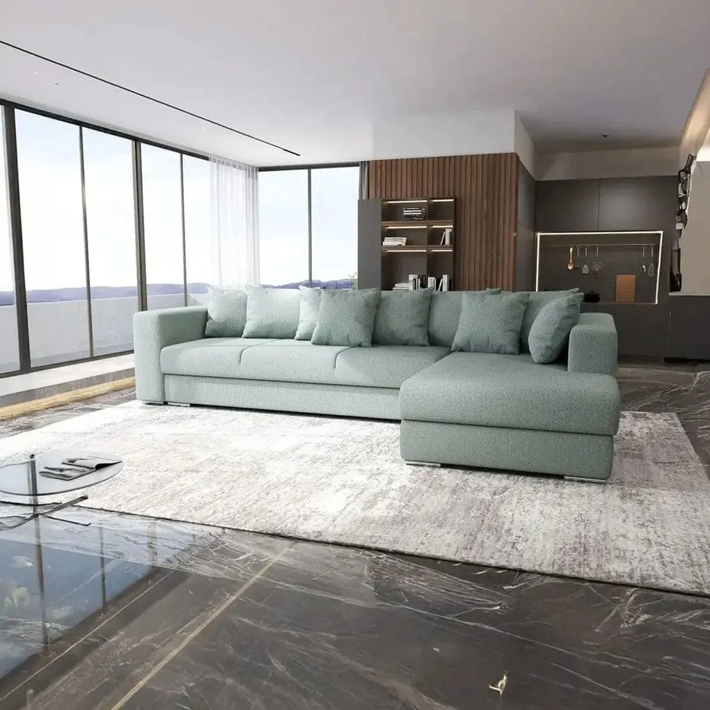 Colțar extensibil dumonde cu ladă de depozitare si sezut confortabil din spuma high-density, Gloria Enjoy Mint II 320x183 cm