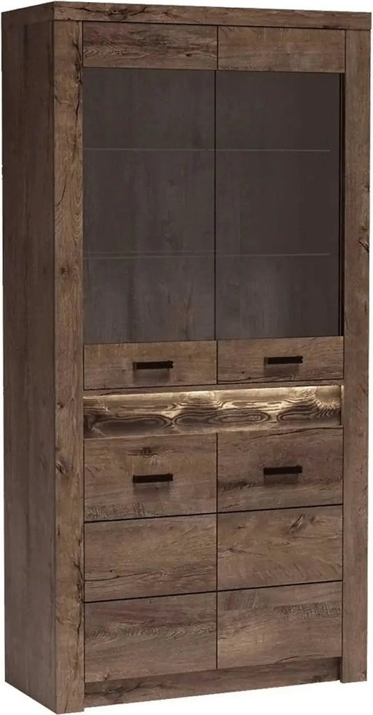 Vitrina INFINITY I-03, frasin inchis, PAL melaminat, 96x42x192 cm