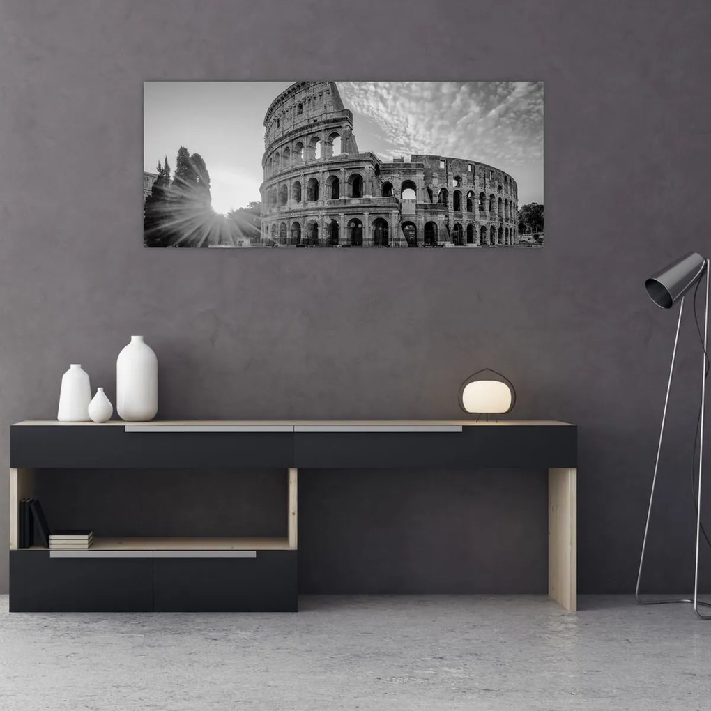 Tablou - Colosseum din Roma, alb-negru (120x50 cm)