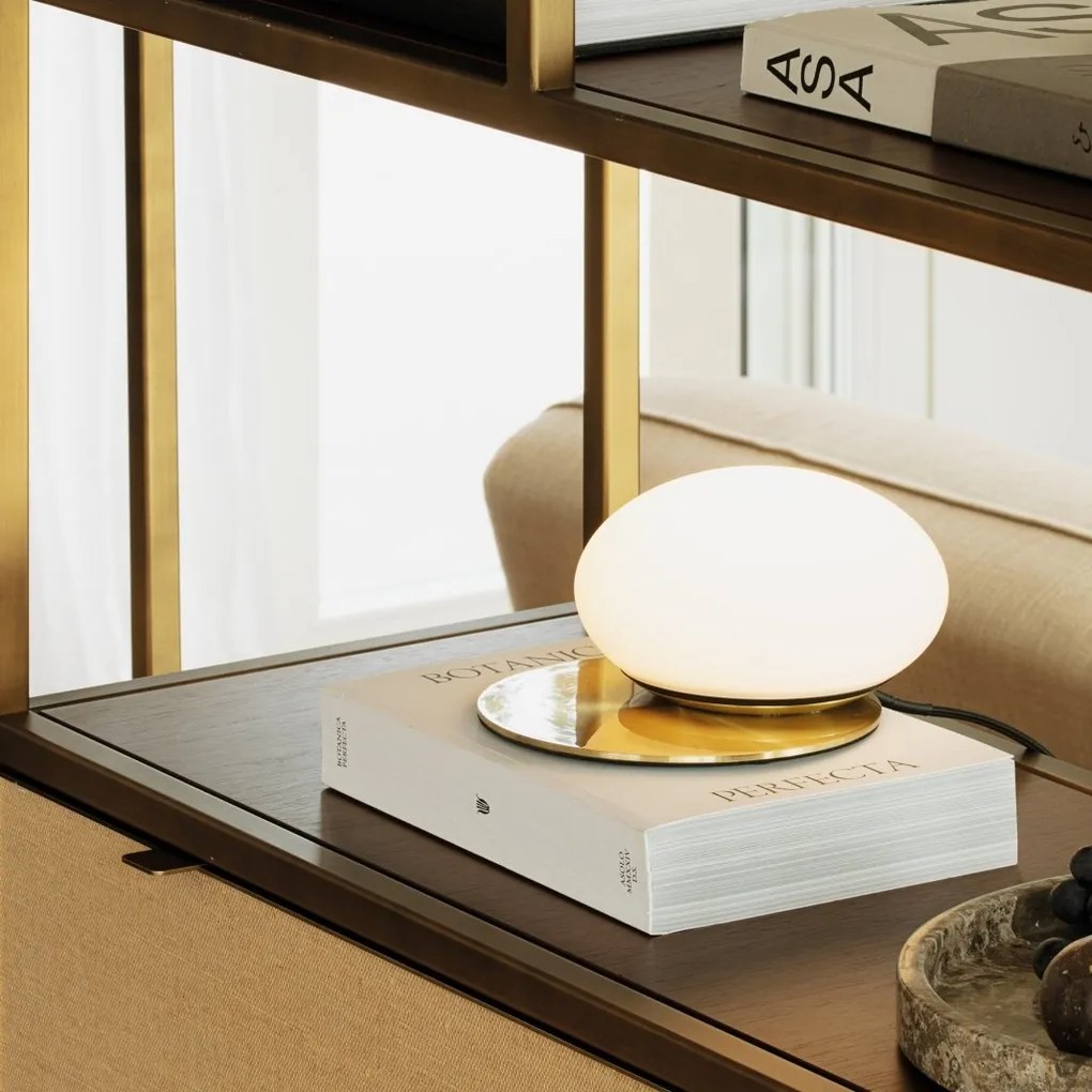 Veioza, Lampa de masa design modern, Ninfea ap2, alama satinata