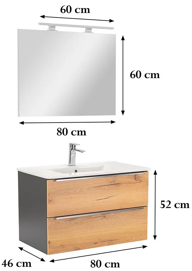 Mobilier complet de baie Vario Trim 80 antracit-stejar