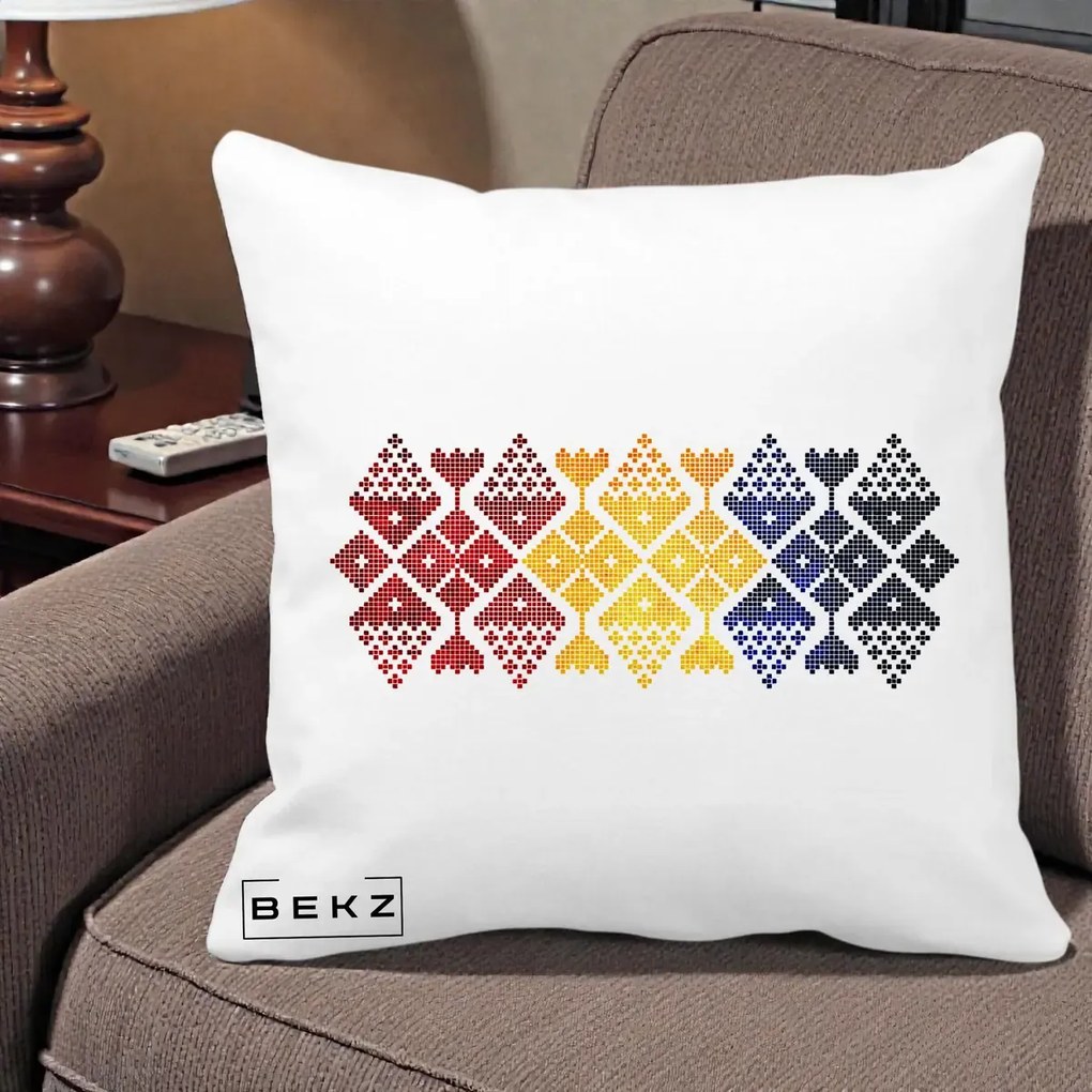 Perna Personalizata Motiv Tricolor Romanesc Broderie, 40x40 cm, Alba Mata, Husa Detasabila, Perna Inclusa, BEKZ®