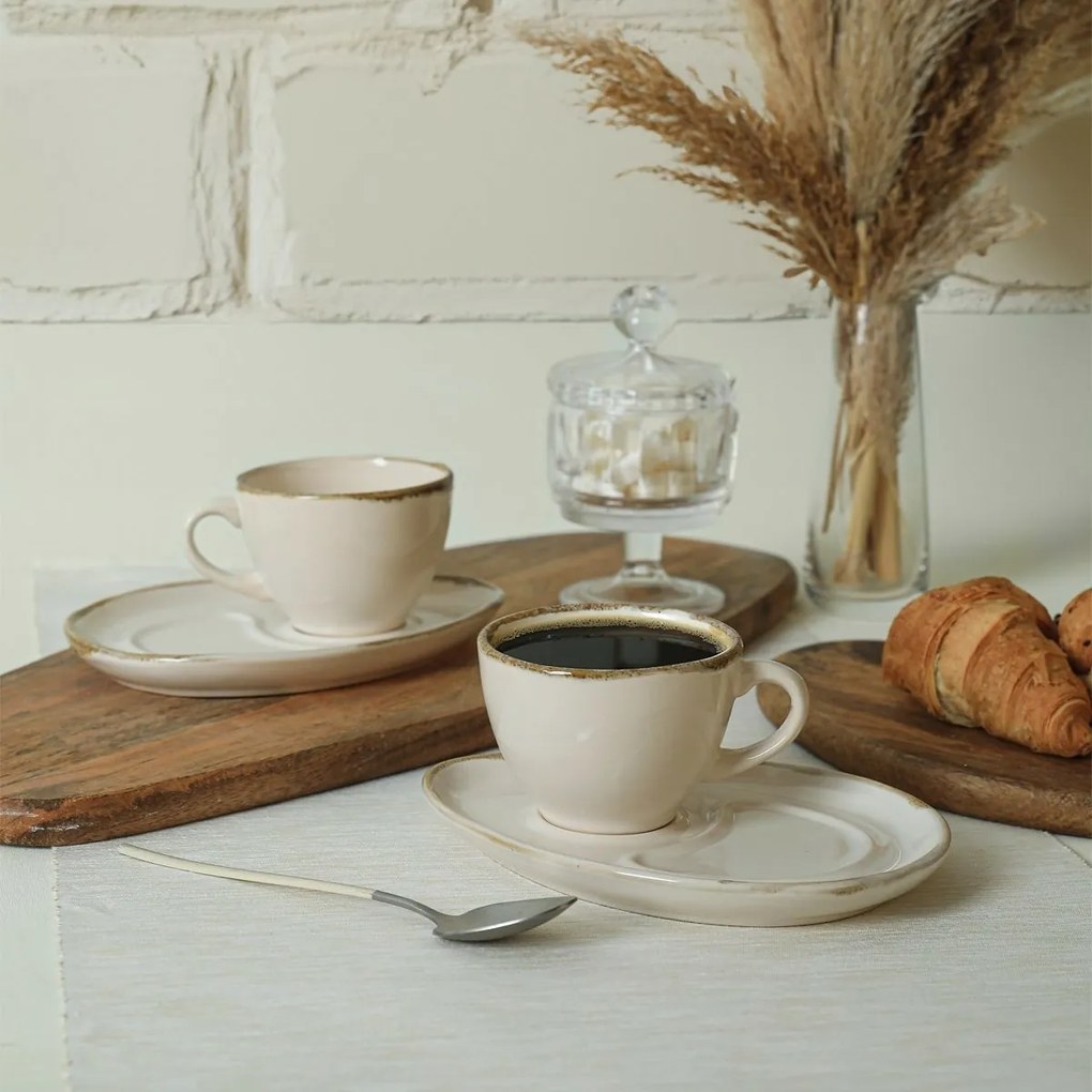 Set de 2 cești din ceramică cu farfurioare RusticCream 215 ml