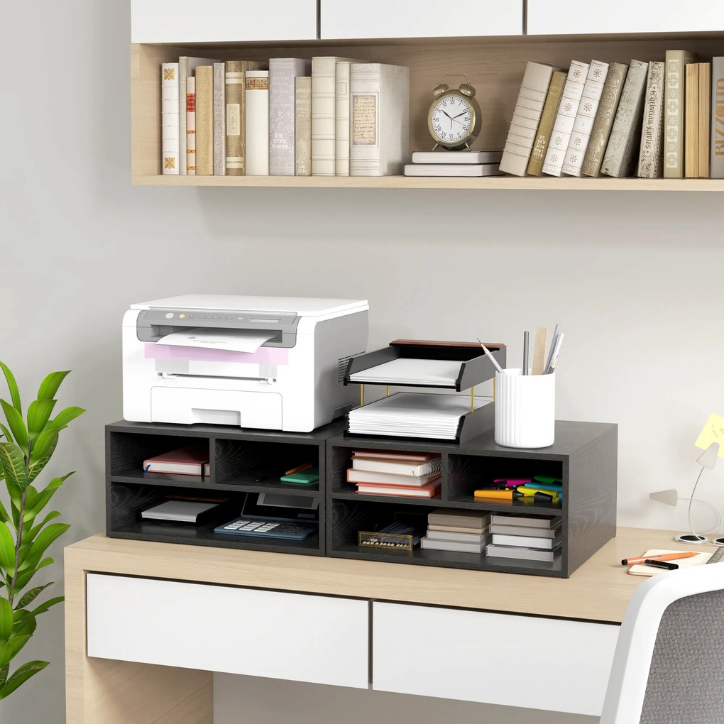 HOMCOM Cabinet pentru Imprimantă cu 2 Rafturi, Birou din Lemn și Cabinet de studiu cu Roți, 47x40x22.5 cm, Negru | Aosom Romania