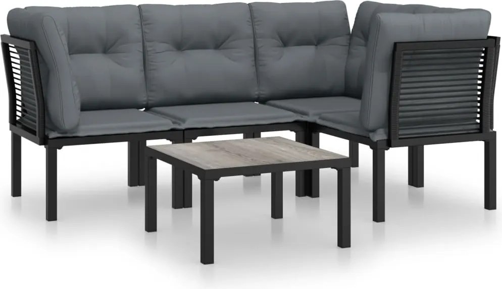vidaXL Set mobilier de grădină, 5 piese, negru/gri, poliratan