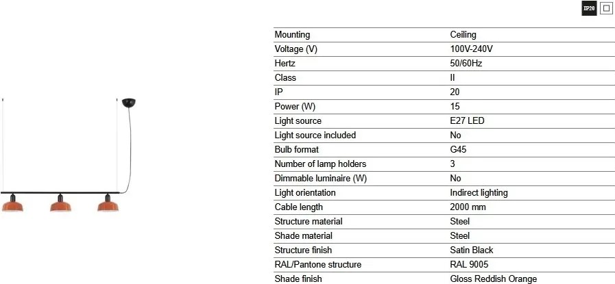Lustra suspendata metal TATAWIN S 3L negru, orange