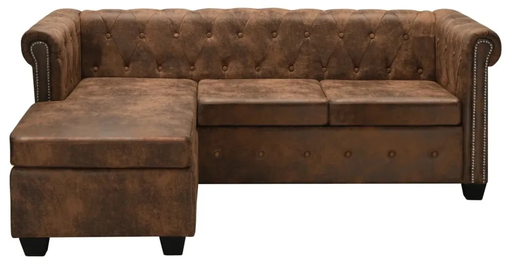 245535 vidaXL Canapea Chesterfield în formă de L, velur artificial, maro