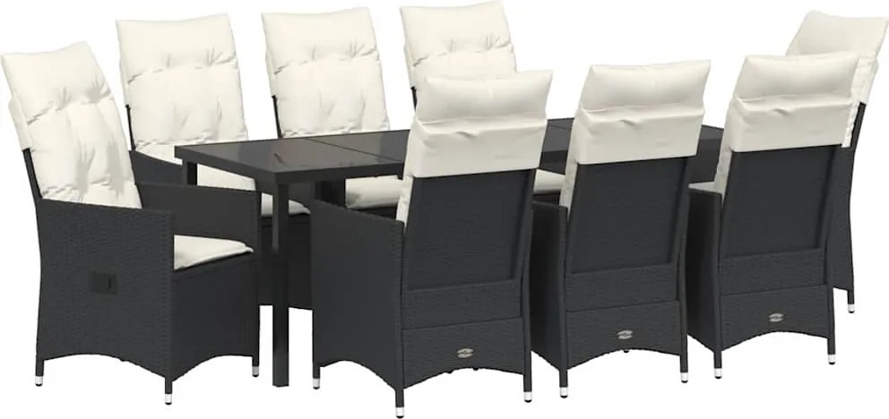 vidaXL Set de masă pentru grădină cu pernă 9 pcs Negru poliratan