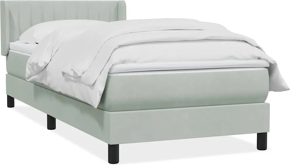 vidaXL Pat box spring cu saltea, gri deschis, 80x210 cm, catifea