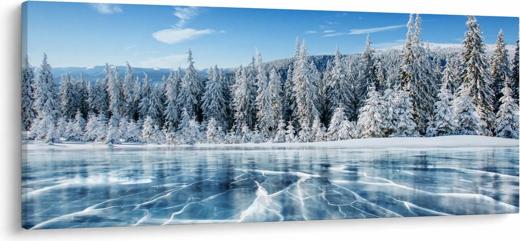 Tablou cu lacul înghețat și copacii înzăpeziți (120x50 cm)