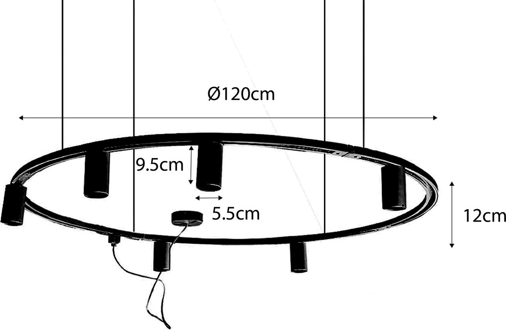 Sistem modern de iluminat pe șină suspendat cu 6 spoturi negre monofazate GU10 50mm - Iconic Ruby Honey