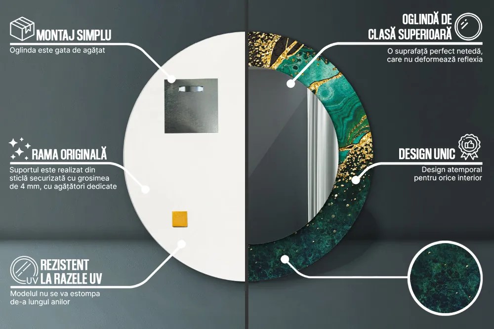 Oglinda rotunda cu rama imprimata Green de marmură fi 50 cm