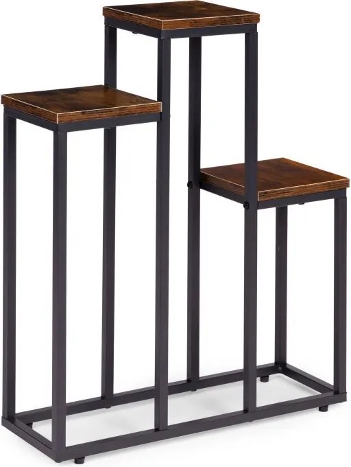 Suport pentru flori Loft - suport metalic pentru flori cu 3 rafturi și decor din lemn