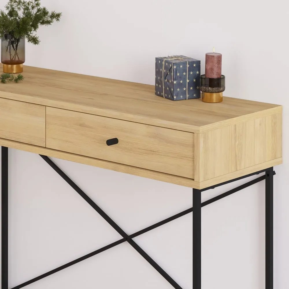 Masă consolă în culoare naturală cu blat cu aspect de lemn de stejar 35x110 cm Titan – Marckeric