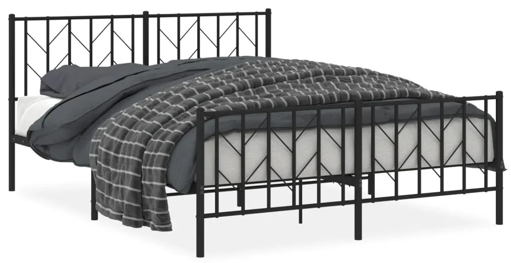 374457 vidaXL Cadru pat metalic cu tăblie de cap/picioare, negru, 150x200 cm