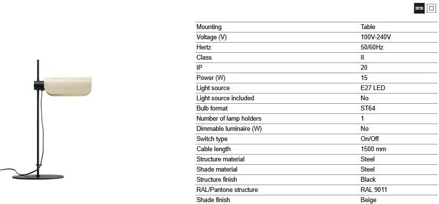 Veioza metal stil retro cu abajur ajustabil MARTINICA negru, bej