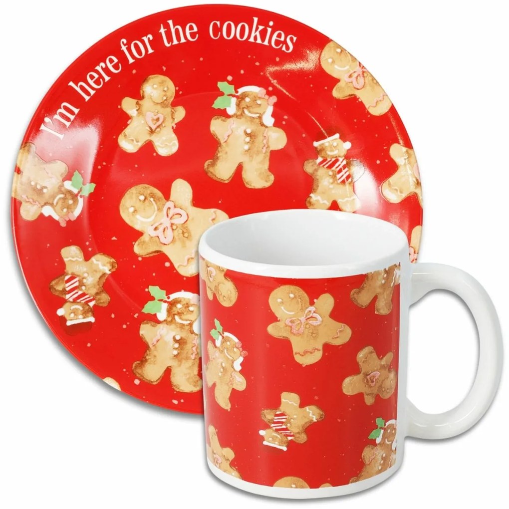 Set de cană și farfurie din gresie ceramică Cookies