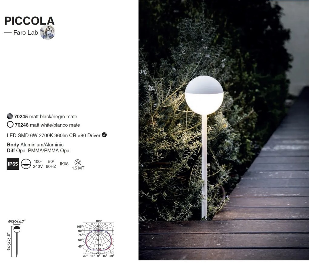 Lampa LED decorativa de exterior cu tarus IP65 PICCOLA alb