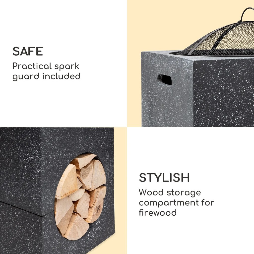 Blumfeldt Monolith, vatră cu grătar, MGO și carcasă din oțel, inclusiv protecție împotriva scânteilor