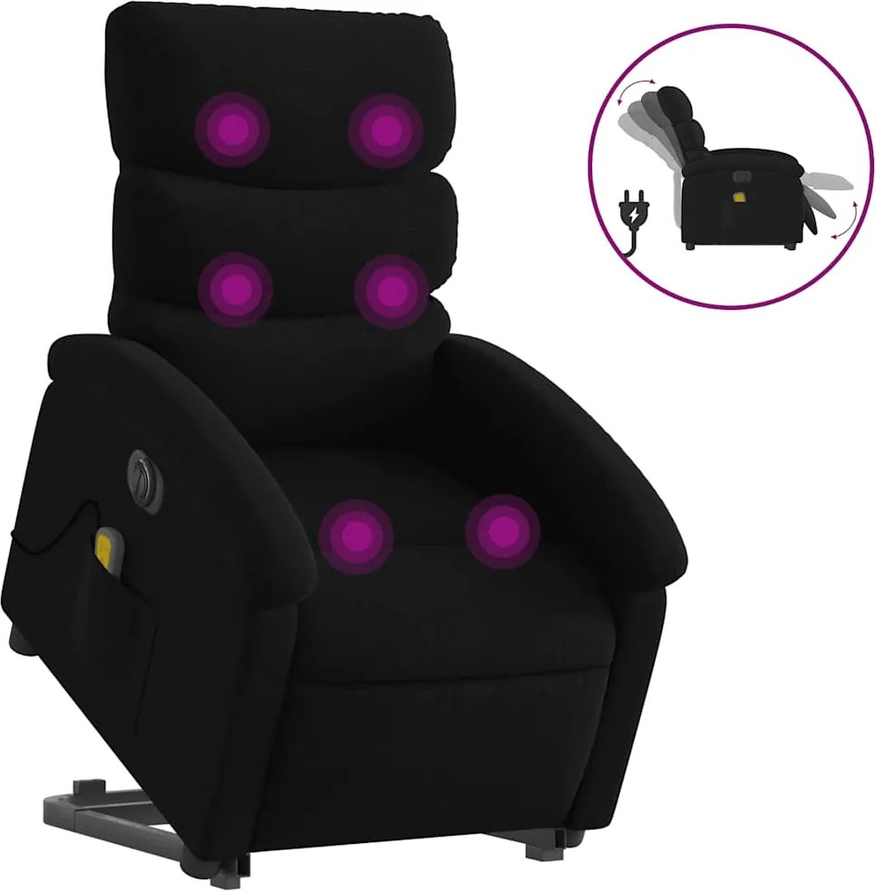 vidaXL Fotoliu electric de masaj rabatabil cu ridicare, negru, textil
