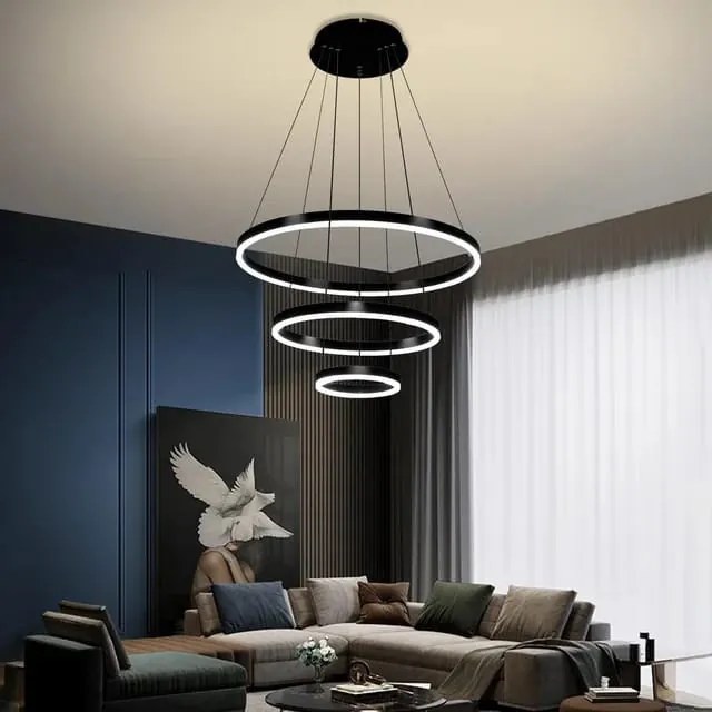 Lustra LED Cu Telecomanda, 3 cercuri Negru
