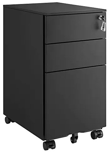 Corp mobil de birou / rollbox cu 3 sertare si cheie, metal, negru, Songmics
